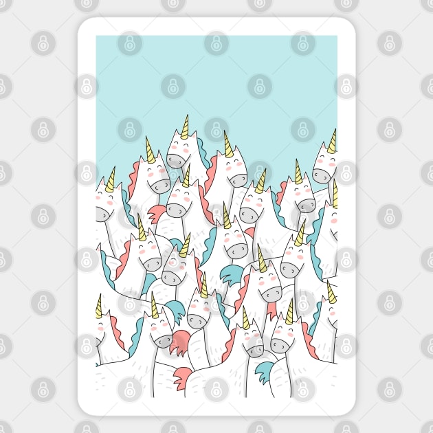 Unicorn Party - Blue Sticker by HappyCatPrints